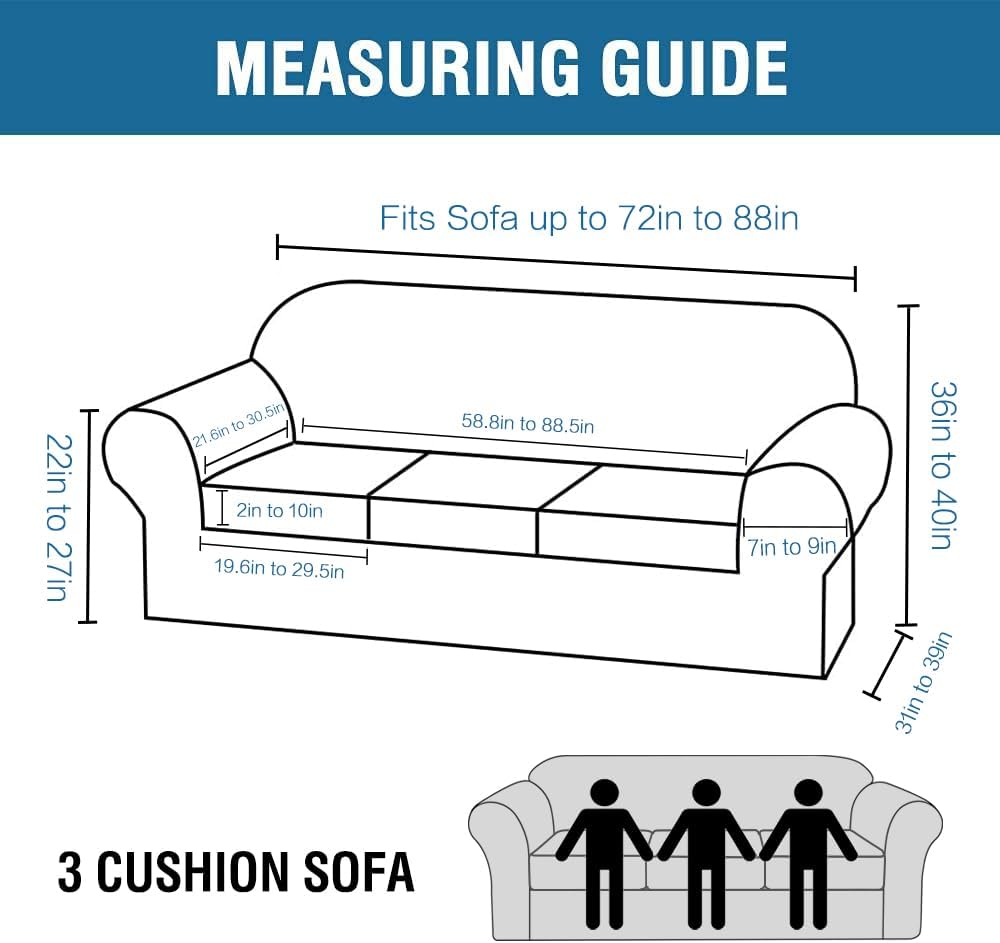 H.VERSAILTEX 4 Piece Stretch Sofa Covers for 3 Cushion Couch Covers for Livin...