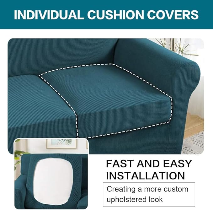 Turquoize 3 Piece Sofa Covers for 2 Cushion Couch Sofa Slipcover Soft Couch - Image 5