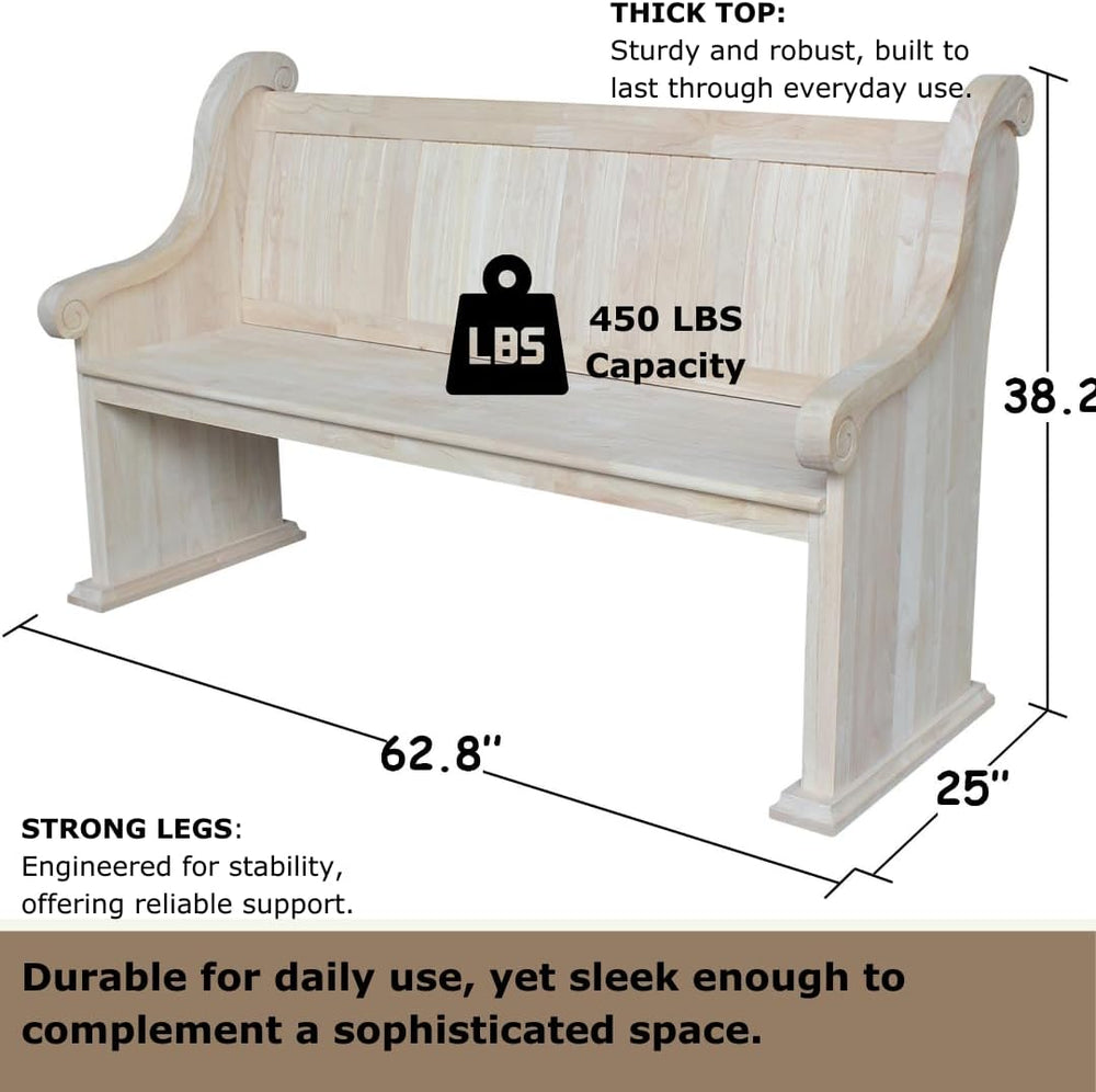 IC International Concepts, Sanctuary Bench, Solid Real Wood, Sturdy Parawood,...