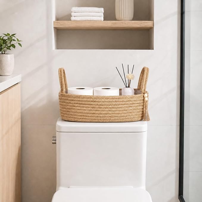 ABenkle Small Storage Basket, Jute Rope Woven Toilet Paper Tray Organizer - Image 3