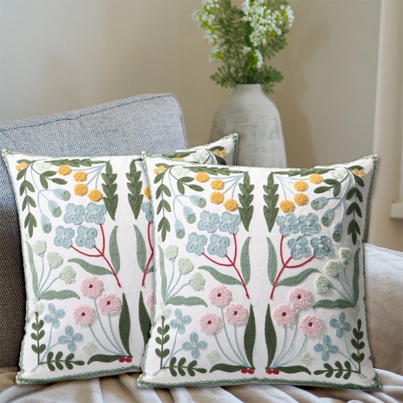 pack of 2 embroidered decorative throw pillow cover shown in use