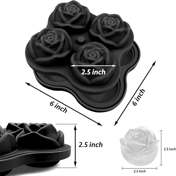 CAMKYDE Rose Ice Cube Tray 2.5 Inch, 4 Cavity Silicone Rose Ice Cube Mold - Image 2