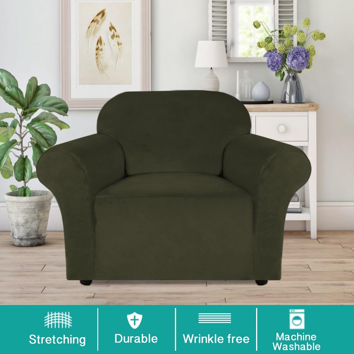 turquoize stretch velvet chair cover sofa covers for shown in use