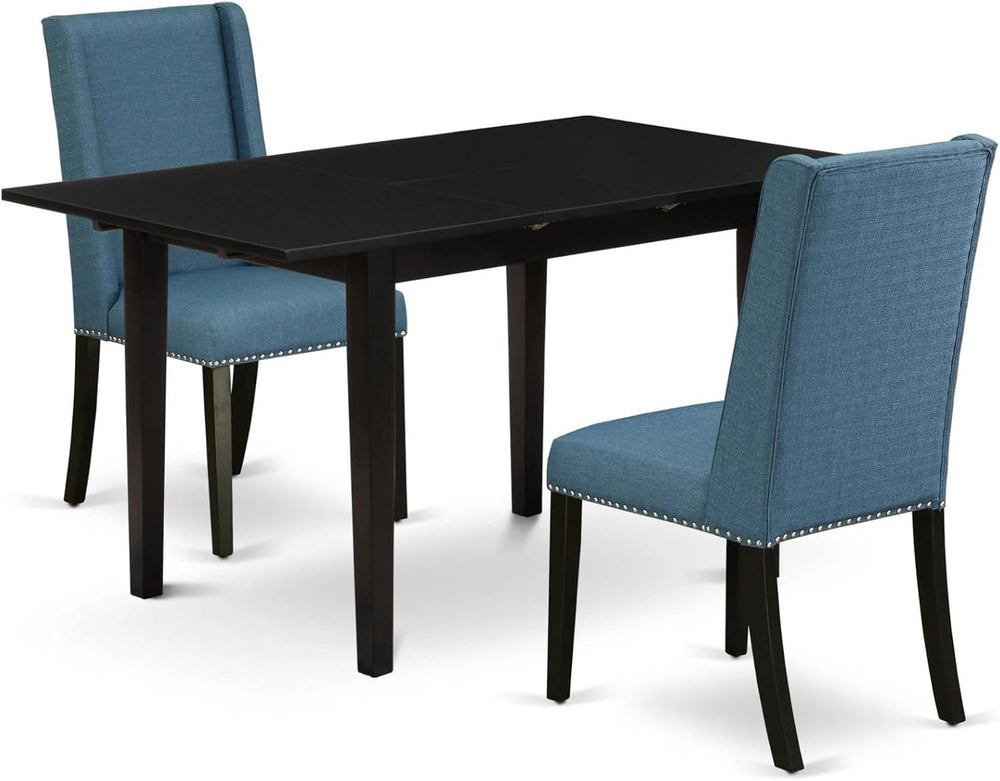 East West Furniture NOFL3-BLK-21 3 Piece Modern Dining Table Set Contains a R...