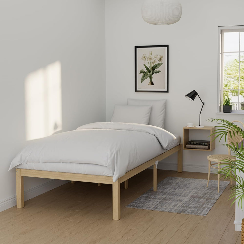 Bamboo Bed Frame Classic 12-Inch Solid Platform Bed with Wooden Slats (Nature...