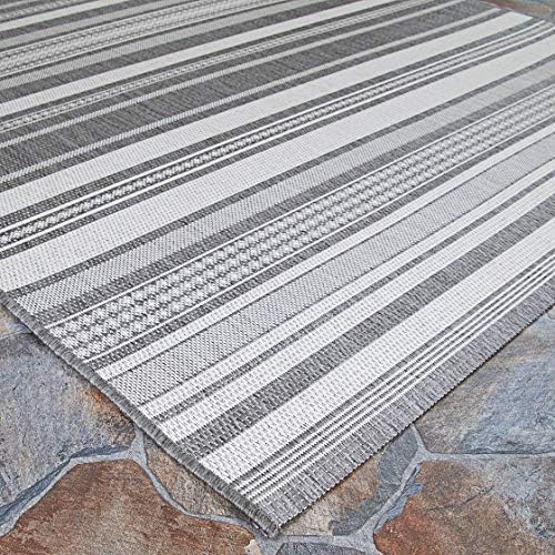 Couristan Recife Striped Washable Outdoor Area Rug, Silver Grey, 5 x 8 Ft