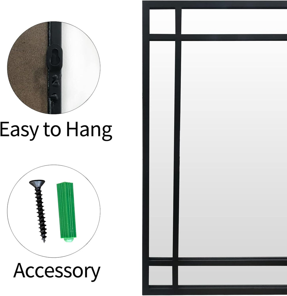 HQiJun Black Rectangle Mirror, Farmhouse Decorative Wall Mirror for Entryway,...