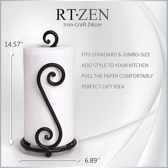 RTZEN Matte Black Paper Towel Holder Countertop - Image 6