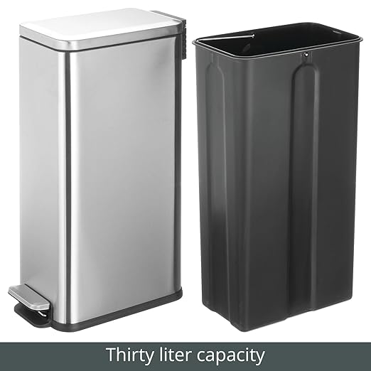 mDesign Slim Metal Rectangle 7.9 Gallon Trash Can