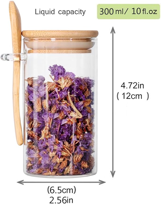 Glass Jar with Bamboo Lid and Spoon, Salt and Sugar Containers - Image 2