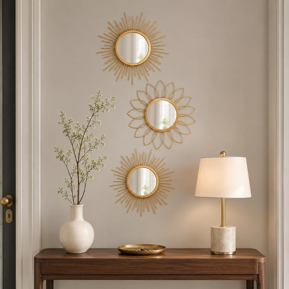 Gold Sunburst Mirror 14x14 Inch, Decorative Wall Accent with Metal Frame, Sma...