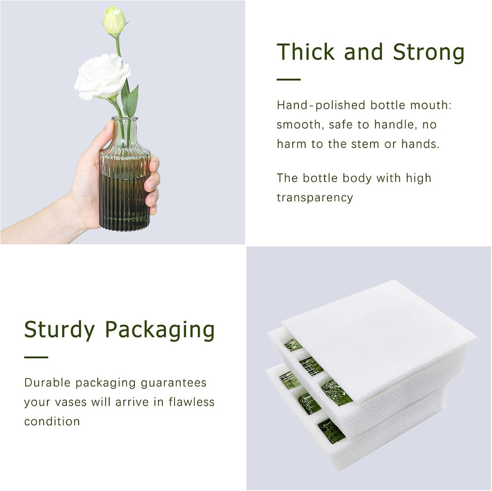 SUPMIND 12pcs Glass Bud Vase Set, Green Small Flower Vases for Centerpieces