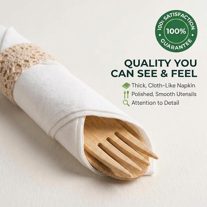 Pre Rolled Napkin and Bamboo Cutlery Set - Image 4