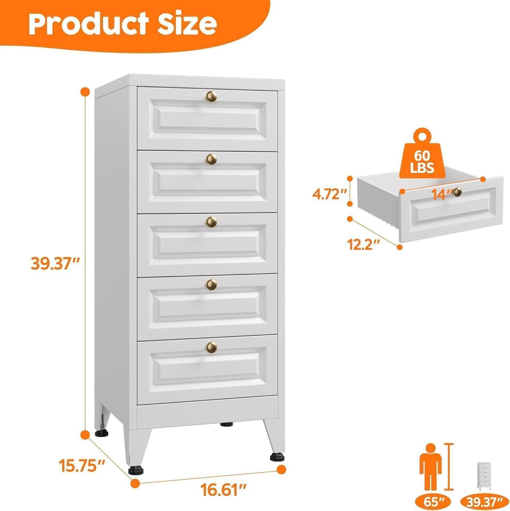 5 Drawer Slim Metal Dresser, 39.3" H Narrow Tall Vertical Chest