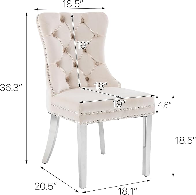 KCC Velvet Dining Chairs Set of 2, Upholstered High-end Tufted Dining Room Ch...