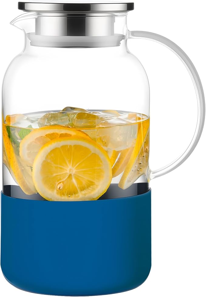 PARACITY Water Pitcher with Silicone Base 61oz/ 1.8L, Hot& Cold Glass Pitcher by PARACITY