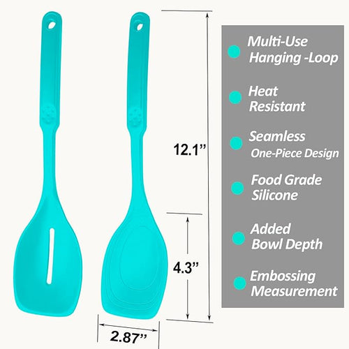 2 Pack Large Silicone Cooking Spoons set, Non-Stick Slotted/Solid Spoon set - Image 2
