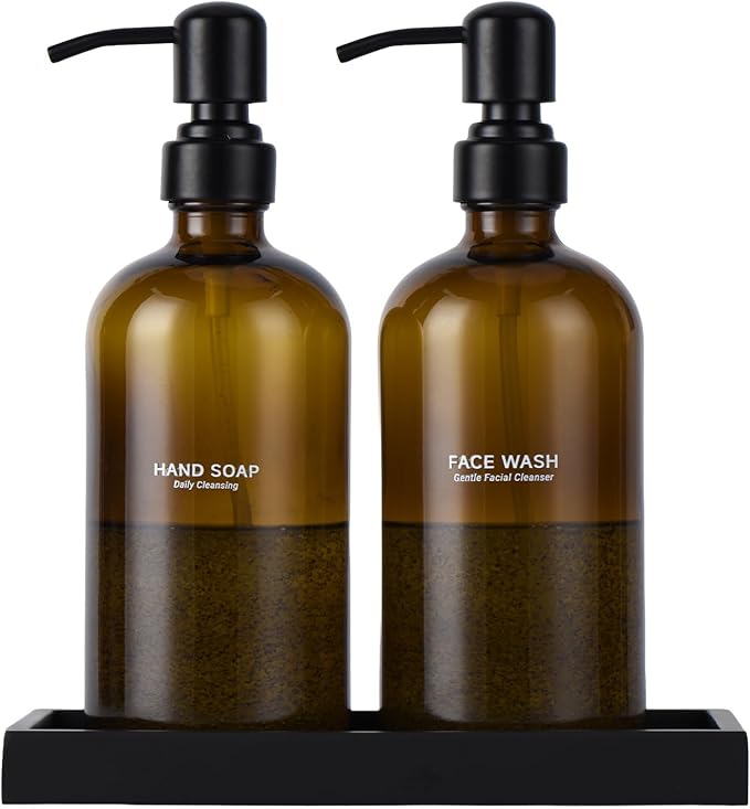 Glass Soap Dispenser Set for Kitchen, Hand and Dish Soap Dispenser - Image 3