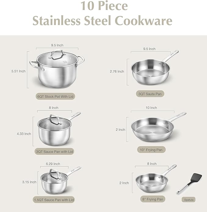 KOCH SYSTEME CS Stainless Steel Pots and Pans Set, 10 Piece Stainless Steel