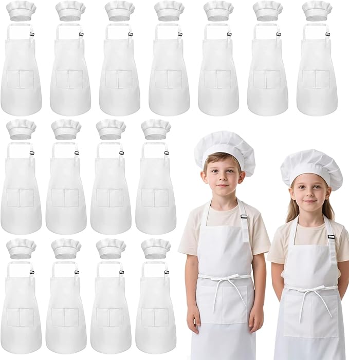 Kids Apron and Chef Hat Set, 30 Pieces Boys Girls Kids Apron by IAGBIBUI