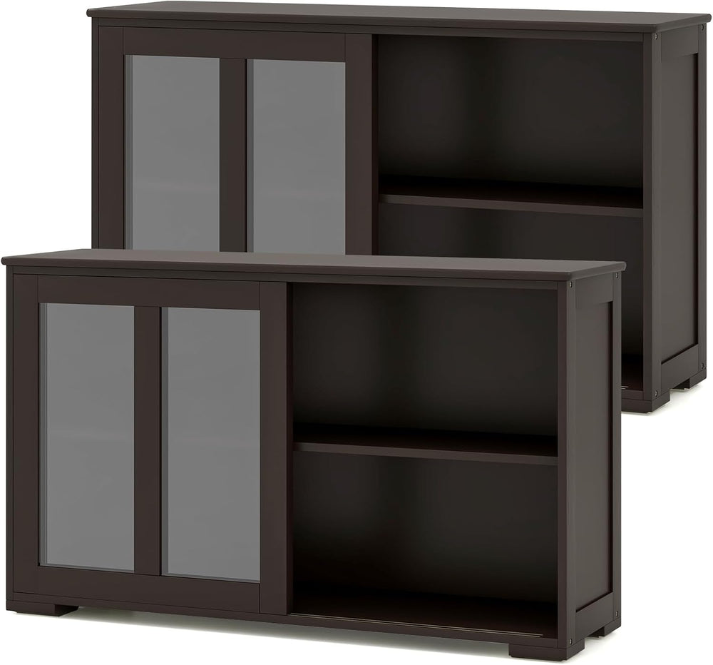 Costzon 2-Pack Wooden Kitchen Storage Cabinet with Adjustable Shelf, Sliding ...