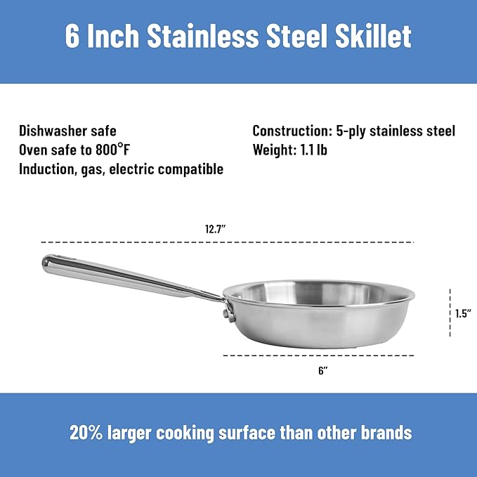 Misen 5-Ply Stainless Steel 6" Frying Pan