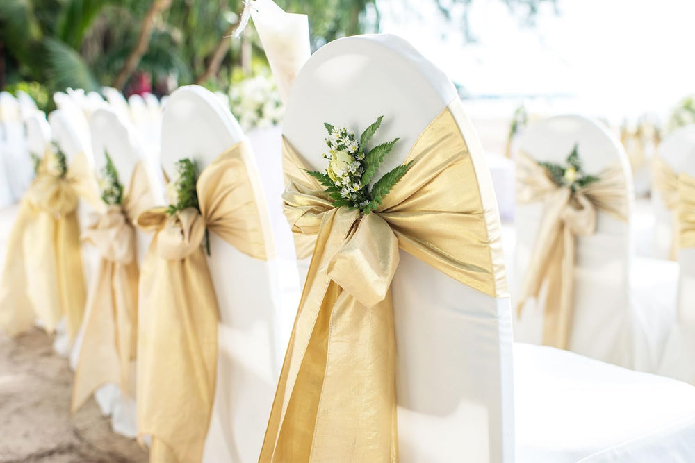 Wedding Satin Silver Chair Sashes Bows 50 Pack Fitted Chair Ribbons 7x108 Inc...