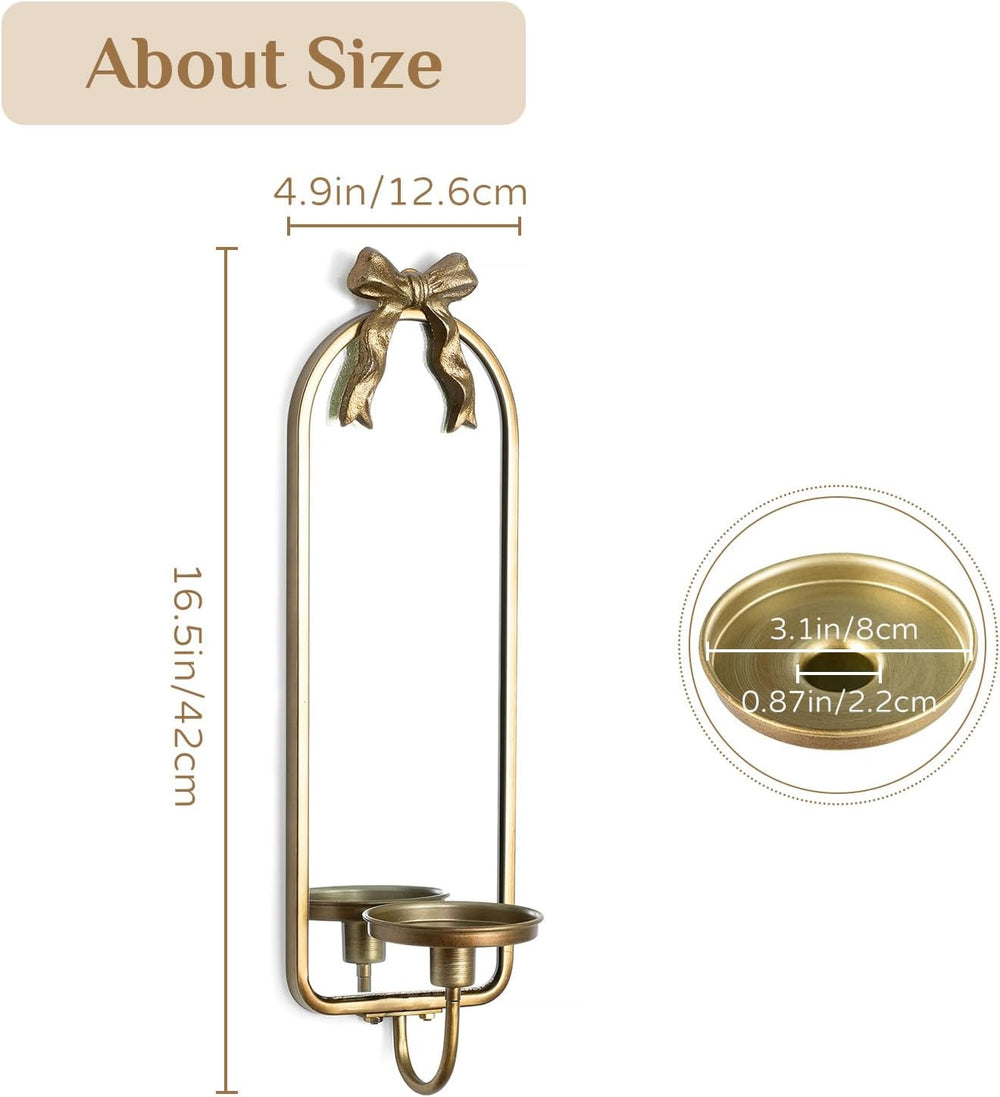 Gold Mirrored Candle Sconces Set of 2 with Arch Metal Frame