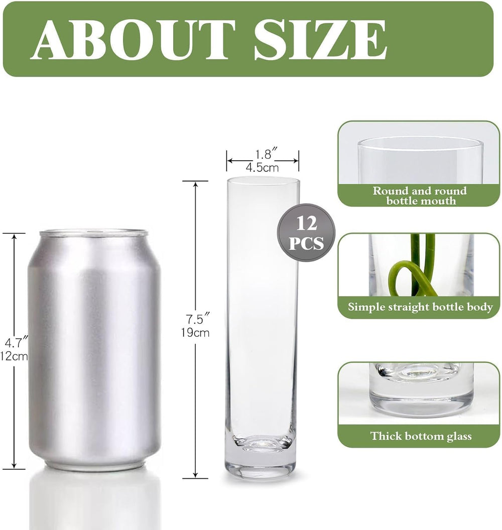 Glass Cylinder Bud Vases for Centerpieces, Set of 12 Clear Small vases,Handma...
