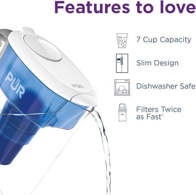 PUR 7-Cup Water Filter Pitcher, Great-Tasting Water, Dishwasher Safe, Faster