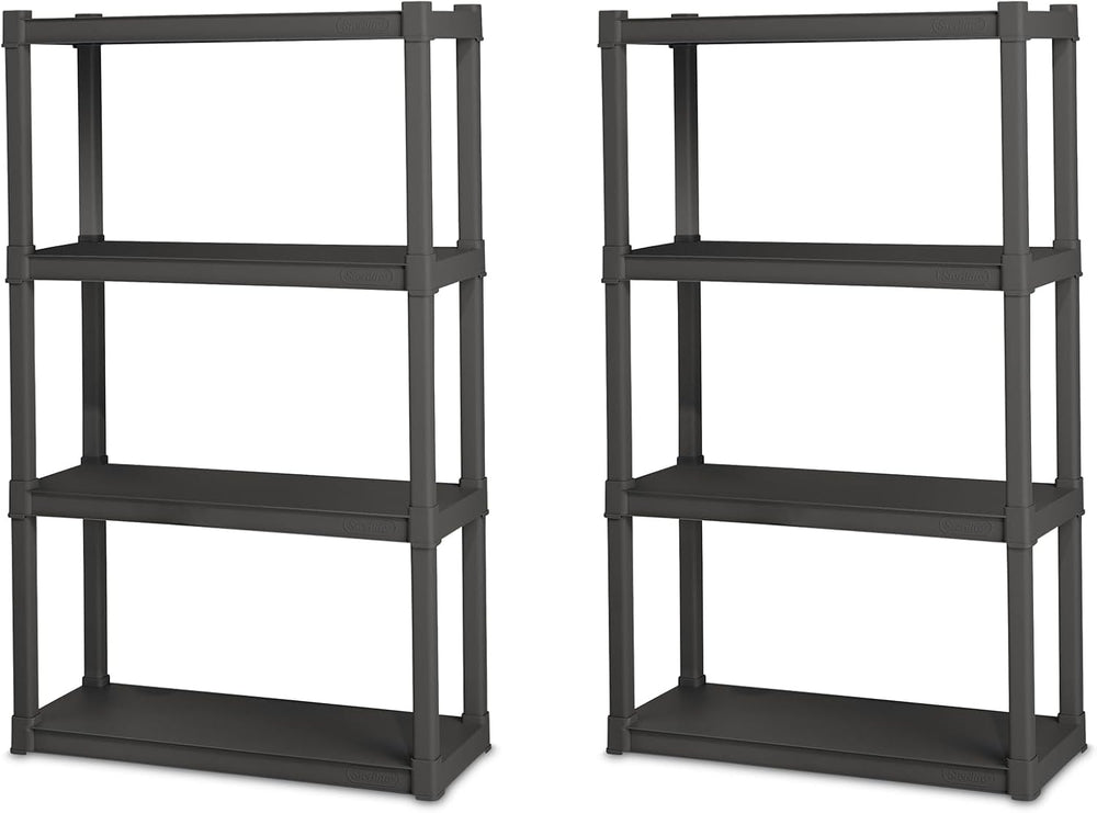 Sterilite 2-Pack 4 Shelf Unit, Heavy-Duty Shelving Storage and Utility Rack
