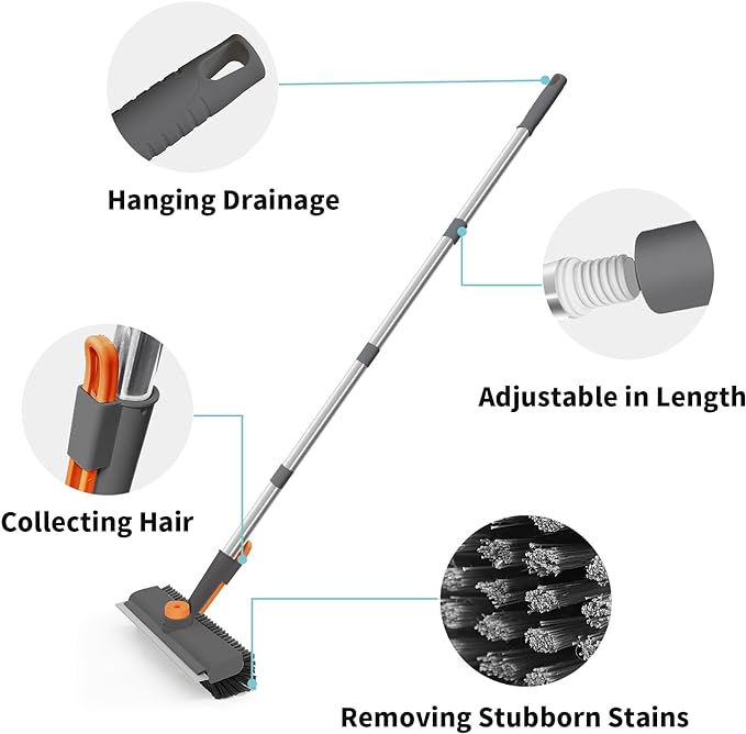 Floor Scrub Brush with Long Handle, 3 in 1 Scrape and Heavy-Duty Stiff Bristle - Image 5