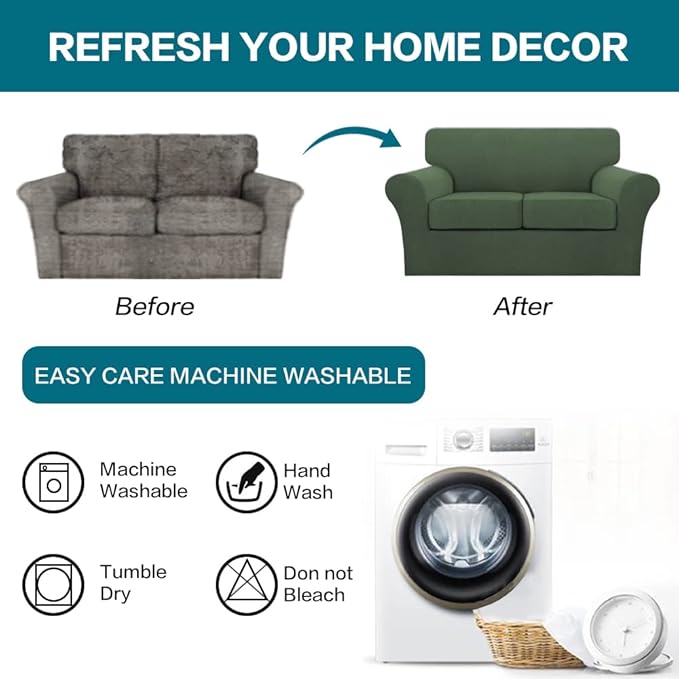 Turquoize 3 Piece Sofa Covers for 2 Cushion Couch Sofa Slipcover Soft Couch - Image 7