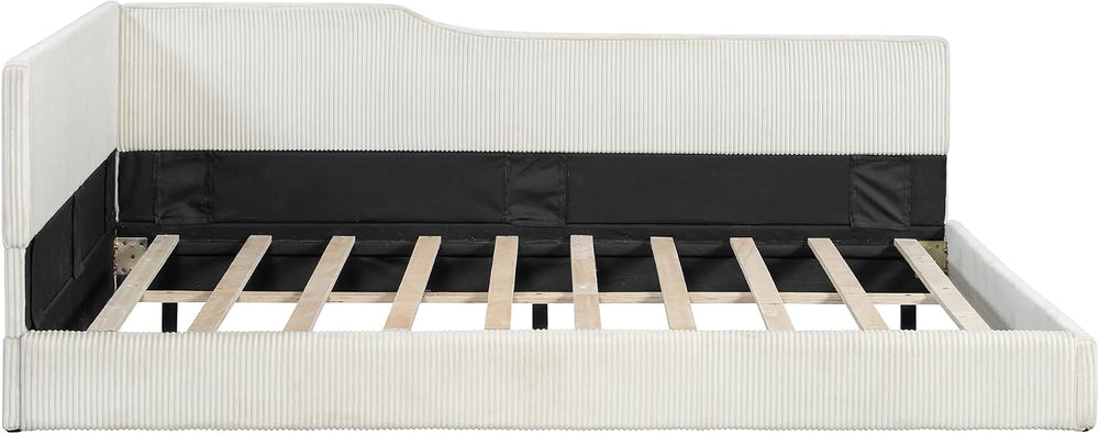 SOFTSEA Full Size Upholstered Corner Bed, Modern Daybed with L-Shaped Backres...