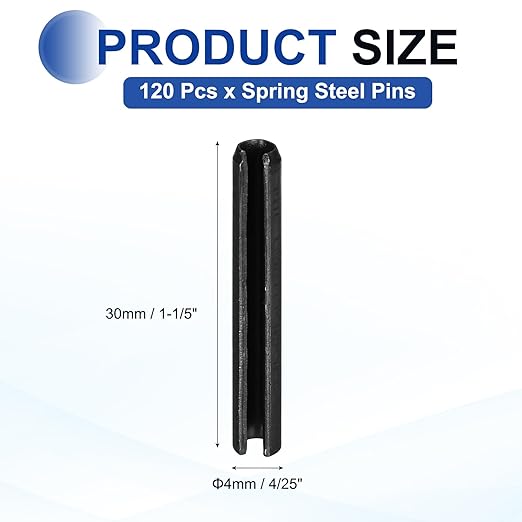 MECCANIXITY 120Pcs Slotted Split Roll Pins 4/25 Inch Dia. 1-1/5 Inch Length - Image 2