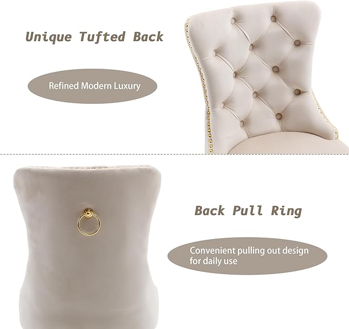 KCC Velvet Dining Chairs Set of 4, Upholstered High-end Tufted Dining Chair w...