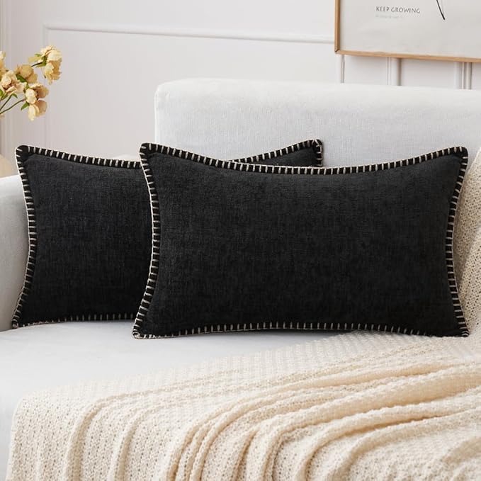 MIULEE Pack of 2 Couch Throw Pillow Covers 12x20 Inch Black Farmhouse by MIULEE
