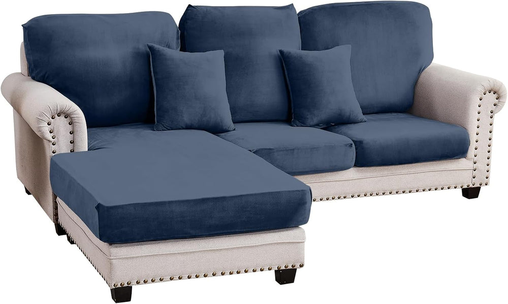 Couch Cover 3-Piece Elastic Velvet Couch Cushion Covers & Chaise Slipcovers