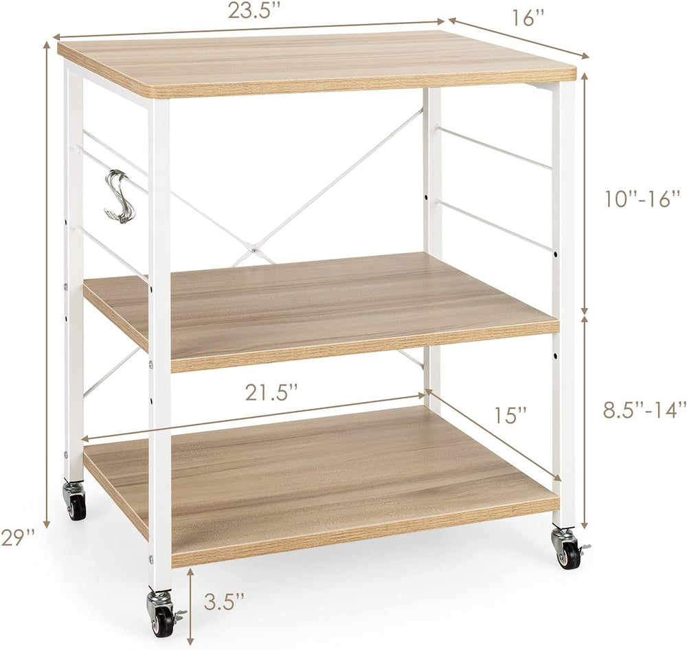 Giantex Kitchen Bakers Rack 3-Tier Microwave Cart on Wheels, Industrial Utili...