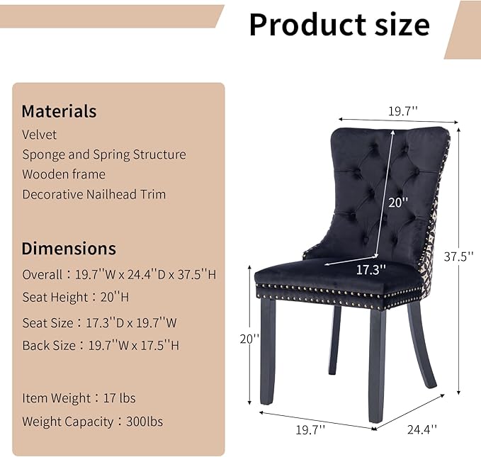 Modern Dining Chairs Set of 2, Tufted Upholstered Dining Chair with Solid Woo...