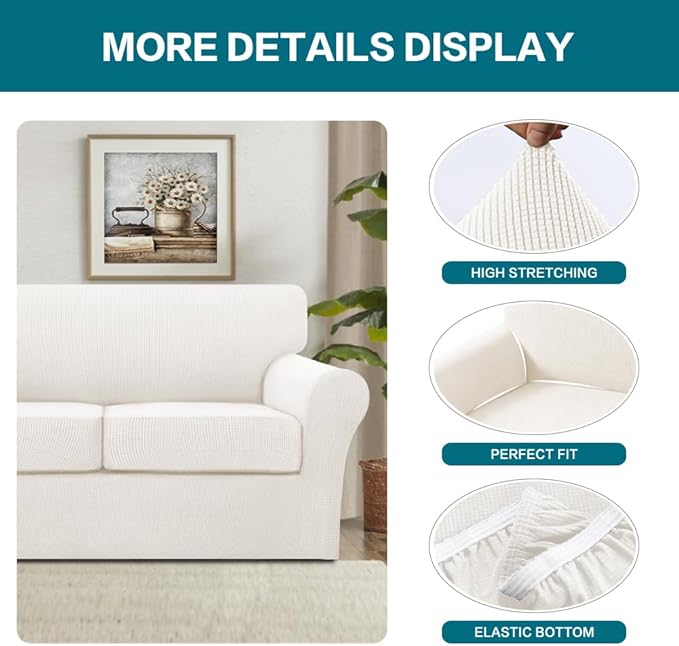 Turquoize 3 Piece Sofa Covers for 2 Cushion Couch Sofa Slipcover Soft Couch - Image 4