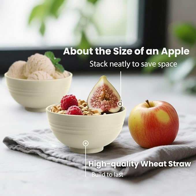 Beige Wheat Straw Bowls, 10 OZ Snack Bowl Set of 8, Unbreakable Ice Cream Bowl - Image 3