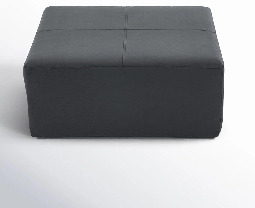 35" Faux Leather Large Square Ottoman Coffee Table for Living Room, Black