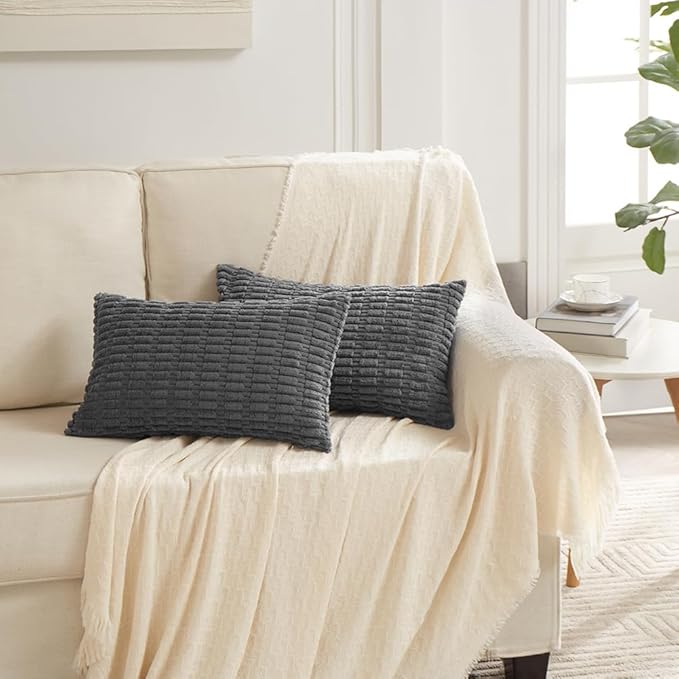 Fancy Homi 4 Packs Dark Grey Decorative Throw Pillow Covers 12x20 Inch - Image 6