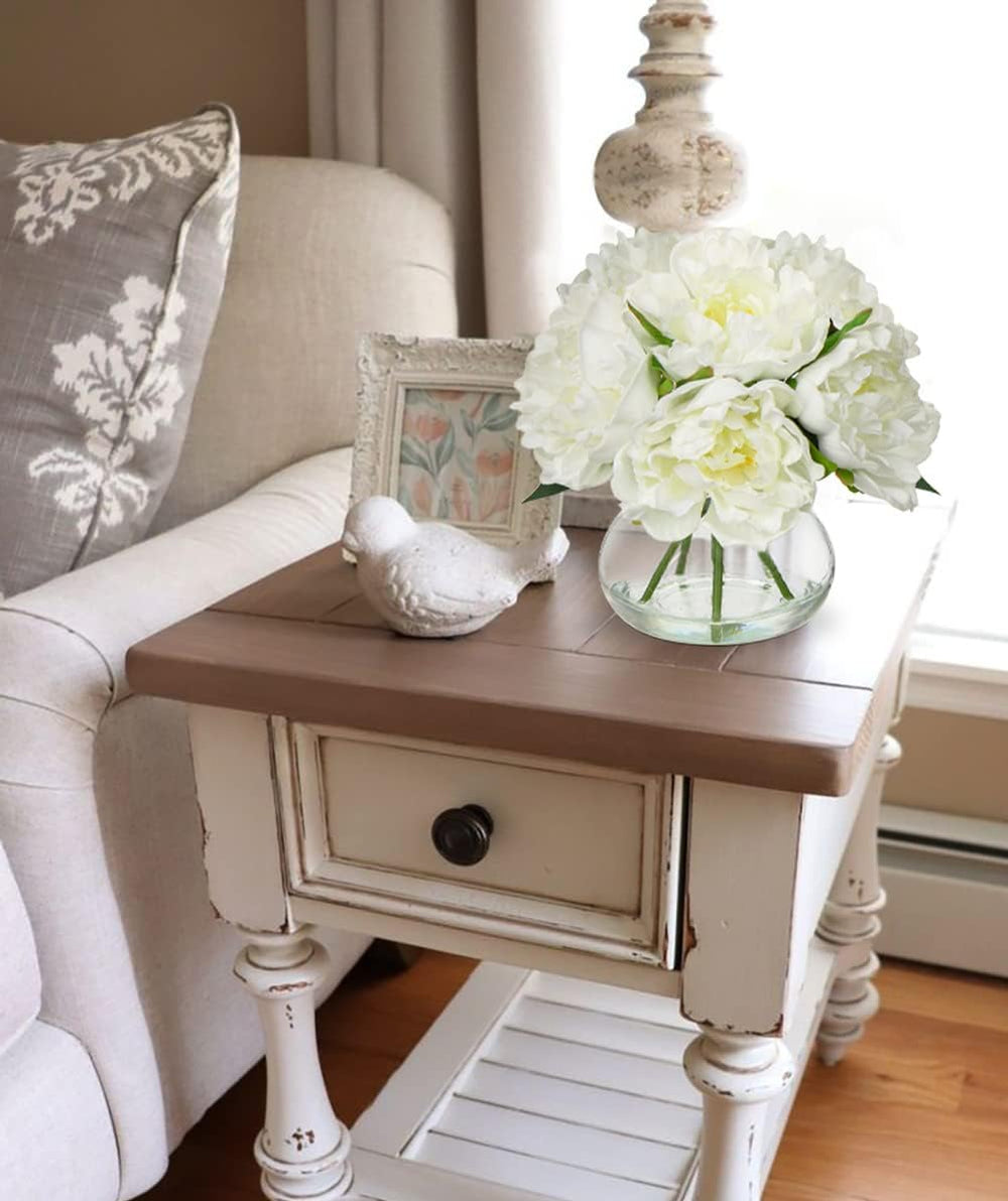 Hollyone Fake Flowers White Peonies Artificial Flowers Faux Flowers with Vase...