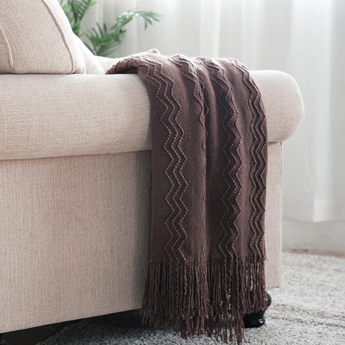 BOURINA Brown Throw Blanket 60x80 Inches Throw Textured Solid Soft Sofa Throw by BOURINA