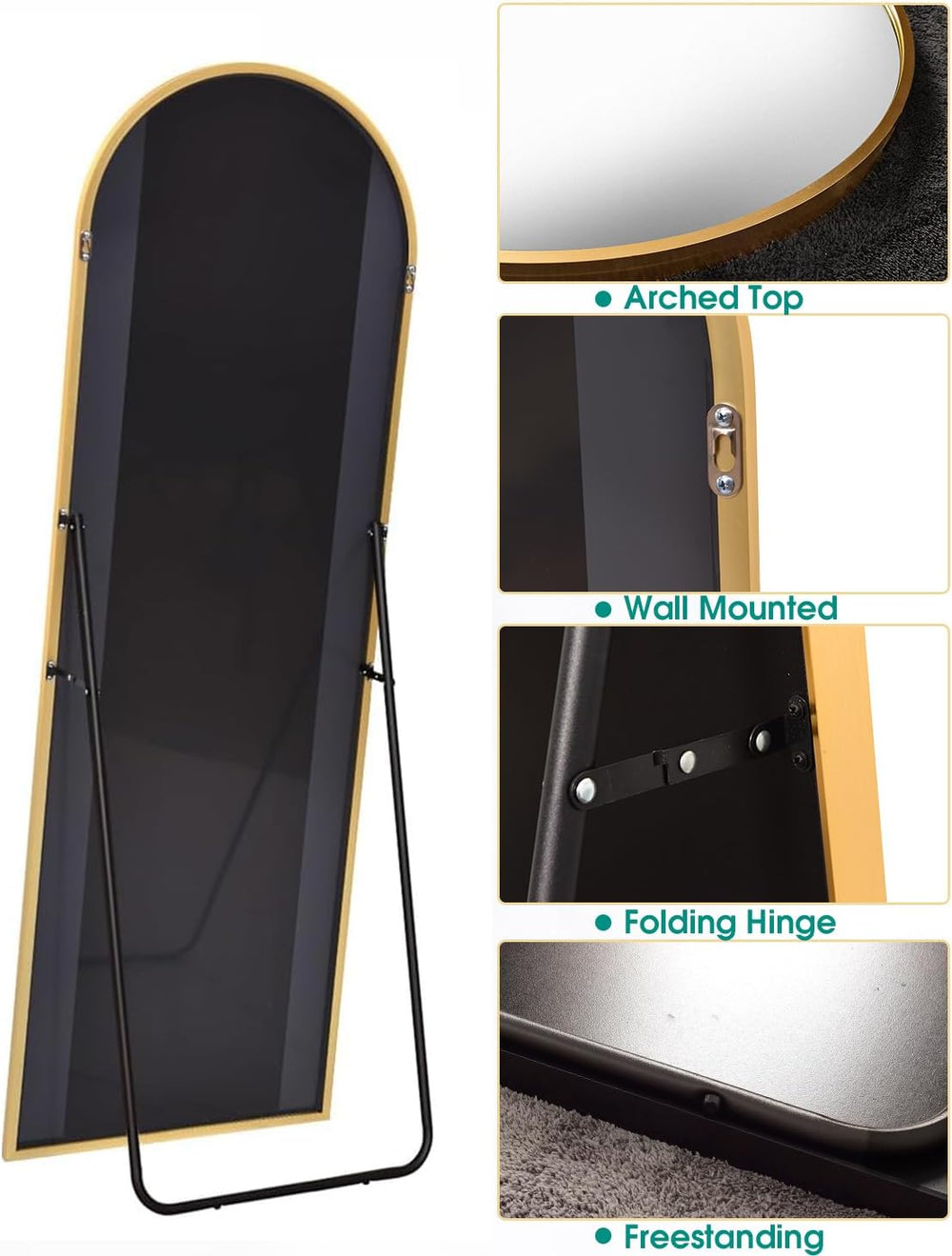 BEVERDY Arched Full Length Mirror - 18"58" Floor & Wall Mounted...
