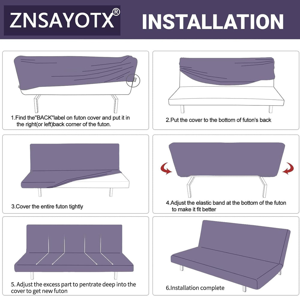 Stretch Fit Futon Cover (67"-82") Armless Futon Sofa Bed Slipcover ...