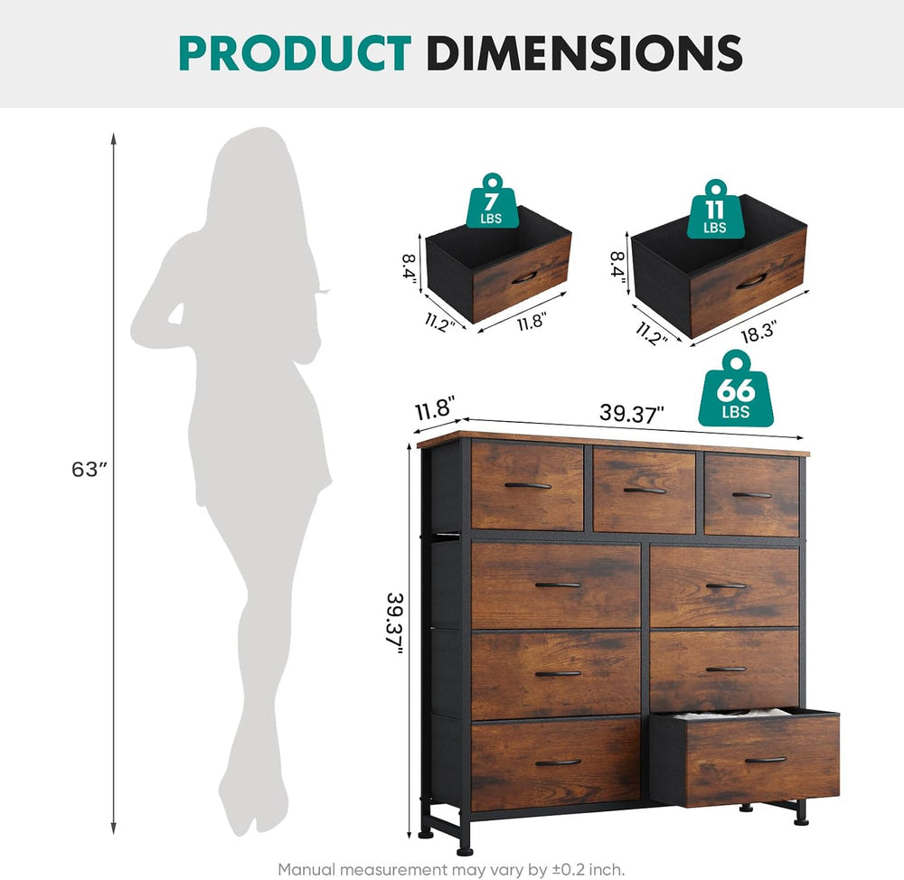 OLIXIS 9 Drawer Fabric Dresser for Bedroom, Chest of Drawers Organizer