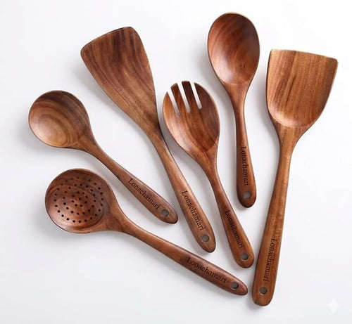 6-Piece Teak Wooden Kitchen Utensil Set – Heat Resistant, heat resistant by Unknown